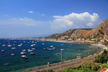 Fototapeta premium Taormina anchorage in Sicily, Italy