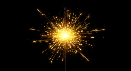Sparkling bright sparkler emitting golden light against a dark background