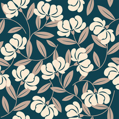 Elegant Teal and Cream Floral Pattern Seamless Textile Design for Fashion, Home Decor, and Wallpaper
