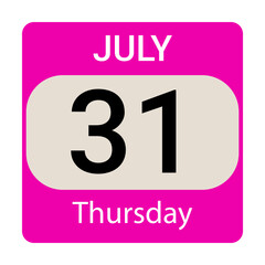 31 July, Thursday .Date template. Useful design for calendar or event promotion