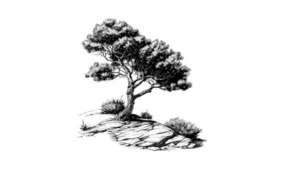Fototapeta premium Juniper Tree vector illustration, botanical drawing, woodland greenery, natural landscape art, forest environment, outdoor vegetation, garden plants, evergreen nature, seasonal foliage.
