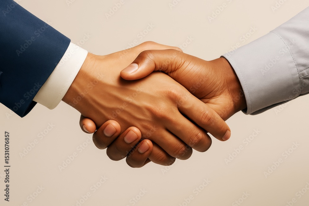 Poster close-up handshake between two business professionals on light abstract background symbolizing agree