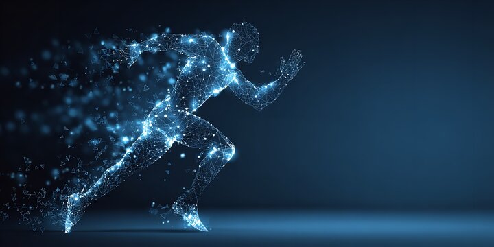 Abstract digital running man technology concept for ai artificial intelligence and data science 100