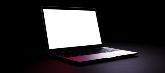 Laptop With Editable PNG Screen Mockup on Desk in Office Setting for Brand Showcases and Promotional Visuals