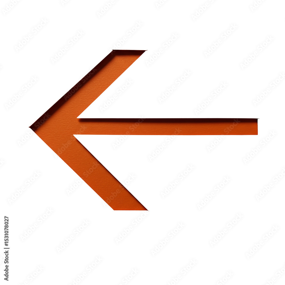Poster orange arrow points left against the isolated background, indicating direction with its clear and sh