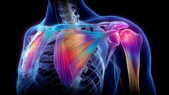 Shoulder Joint Diagram with Pain Areas and Tendon Structures