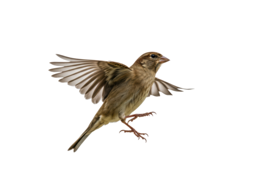 Isolated Sparrow Mid-Flight with Wings Extended