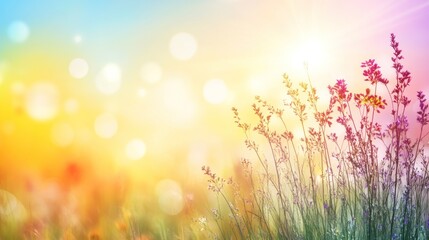 Vibrant wildflowers bathed in golden sunlight.