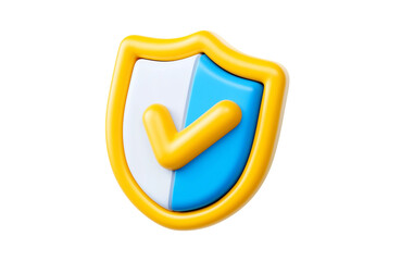 Protection shield icon, checkmark on shield symbol, safety concept. 3d render illustration transparency background