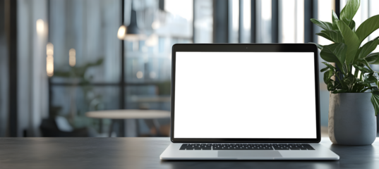 Elegant Office Desk With Laptop PNG Mockup for Advertising Materials, Presentations, and Marketing Campaign Designs