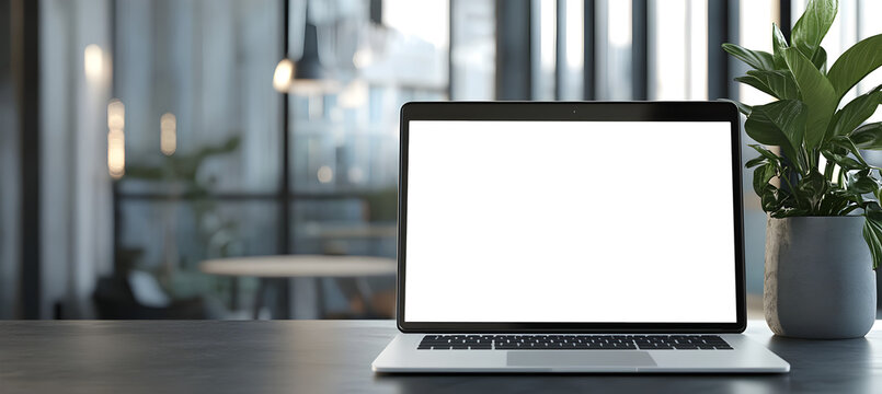 Elegant Office Desk With Laptop PNG Mockup for Advertising Materials, Presentations, and Marketing Campaign Designs