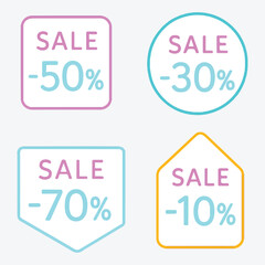 Various sale tags with different shapes and discounts