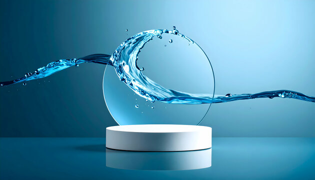 Abstract Blue Water Wave Circle on White Platform