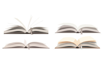 Open book with gently curved pages and a bookmark in neutral tones on a transparent background in flat modern illustration