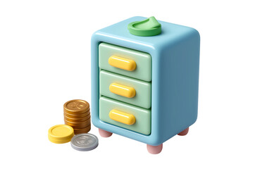 3D Money Cabinet with Coins and Bills – Finance Storage Icon in PNG