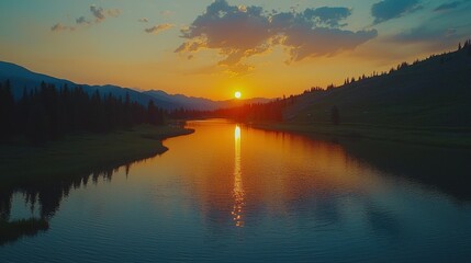 Golden Sunset over Mountain Lake
