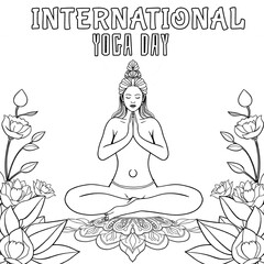 Woman Meditating in Lotus Pose for International Yoga Day Coloring