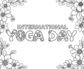 Obraz premium International Yoga Day Coloring Page with Floral Frame