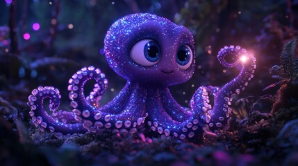 Sparkling octopus in mystical forest