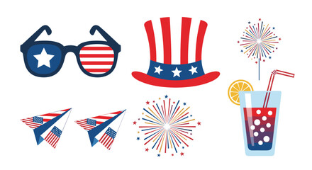 Fourth of July Independence Celebration Party Icon Set Vector Illustration