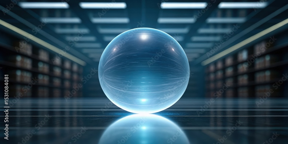 Poster Futuristic space habitat design concept. Futuristic sphere in a high-tech environment with glowing lights.