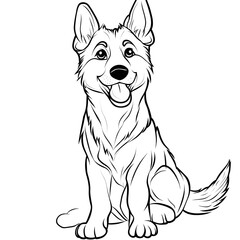 Naklejka premium Adorable puppy coloring page, cheerful pet drawing, black and white, high resolution photo