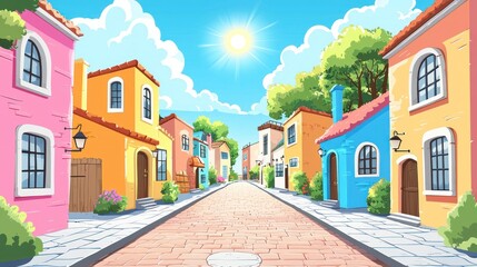 Colorful street scene of a charming town