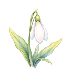 Spring blooming action snowdrop flower illustration nature botanical art serene environment close-up view