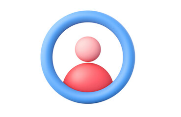 3D illustration of a generic user profile avatar in pink and red tones inside a blue circular frame, on transparent background.