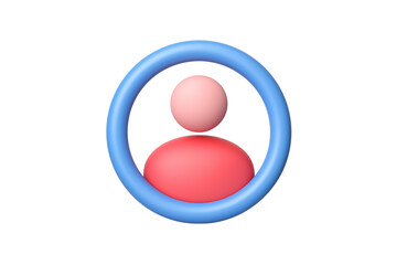 3D illustration of a generic user profile avatar in pink and red tones inside a blue circular frame, on transparent background.