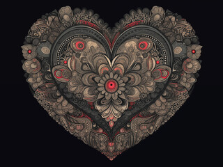 Heart-shaped mandala art with intricate patterns and glowing lines, symbolizing peace, love, and spirit.