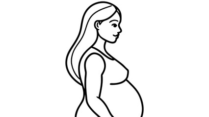 Vector outline illustration of a pregnant woman, symbolizing motherhood and anticipation