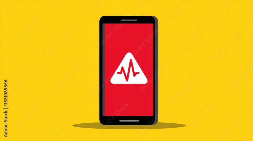 Poster Smartphone Alert Icon Featuring Heartbeat Warning on Vibrant Yellow Background With Clear Visibility of the Right Margin
