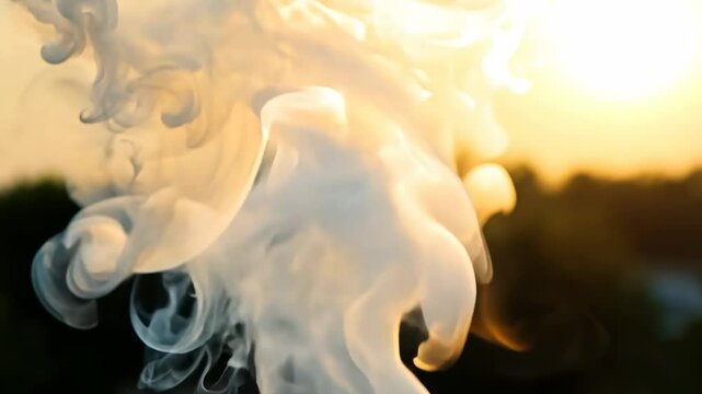 Captivating smoke swirl against a golden sunset backdrop