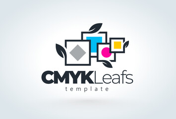 Cmyk Logo. Abstract Leafs Printing theme. Template design vector. White background