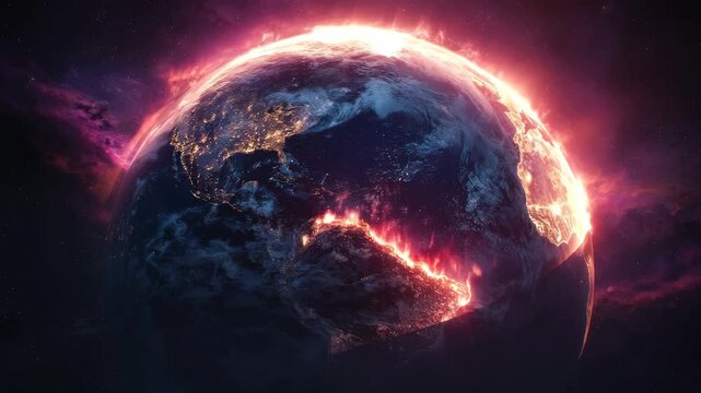 Burning Planet Earth in Apocalyptic Scene
