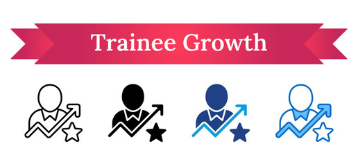 Trainee Growth Multi Style Icon - Person with arrow and star symbolizes progress and recognition in trainee development journey
