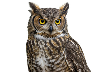 Fototapeta premium Isolated Great Horned Owl Staring Intensely Portrait
