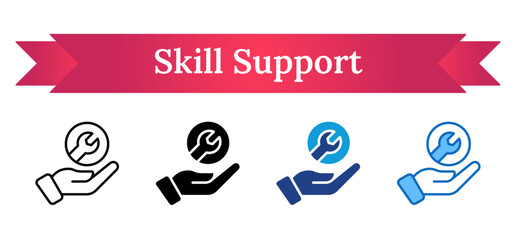 Skill Support Multi Style Icon - Hand holding wrench symbolizes support or mentoring in technical skill development