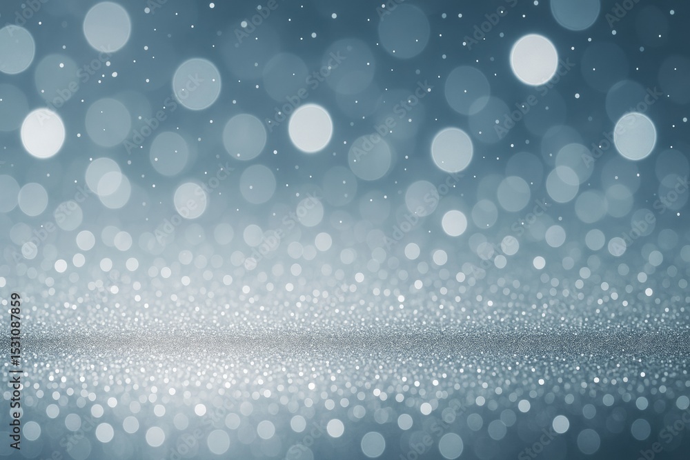 Poster Abstract light bokeh background with glowing circles and glitter effect on blue gradient surface in soft focus style. Ai generative.