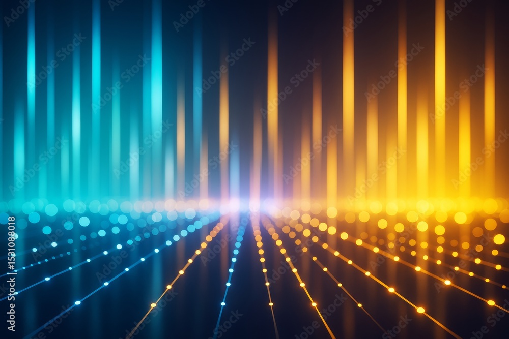 Poster Abstract futuristic background with glowing blue and orange light beams and dotted lines in a digital space environment. Ai generative.