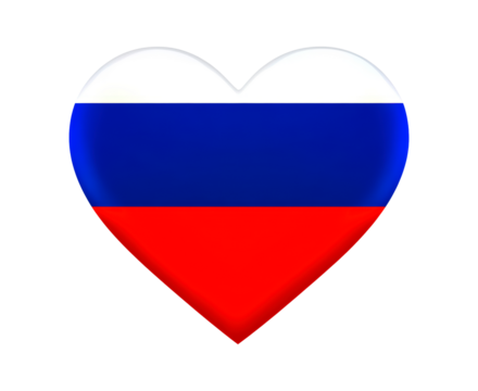 Heart shaped Russian flag on transparent background, PNG