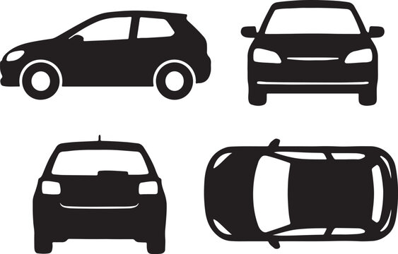 Fototapeta Car silhouette icons set side, front, back, and top views vector art illustration.