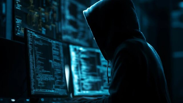 Silhouette of Hacker with Computer Code