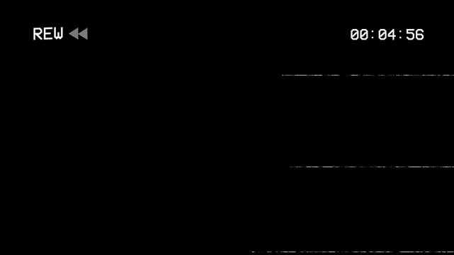 animation VHS video tape rewind screen on black background. rew VHS with Screen Distortion Noise - Powered by Adobe