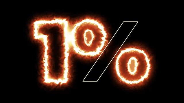 One percent number fire burning animation for discount