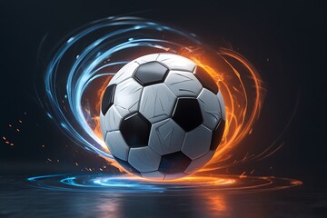Fototapeta premium Fiery soccer ball with dynamic light trails