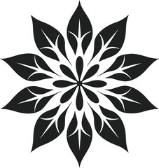 A collection of black and white stylized floral designs, featuring various symmetrical flower and leaf motifs suitable for decorative purposes