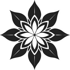 A collection of black and white stylized floral designs, featuring various symmetrical flower and leaf motifs suitable for decorative purposes