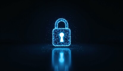Digital Lock Icon with Blue Glow on Dark Background